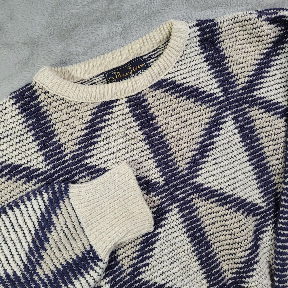 Vintage Kuppenheimer Sweater Mens Large Blue Geometric Crew Neck Cotton Knit